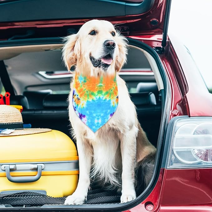 Silkfly 50 Pcs Summer Tie Dye Dog Bandanas Bulk Pet Scarf Grooming Salon Triangle Washable Dog Bib Kerchief for Large Pet Birthday Party(Large)