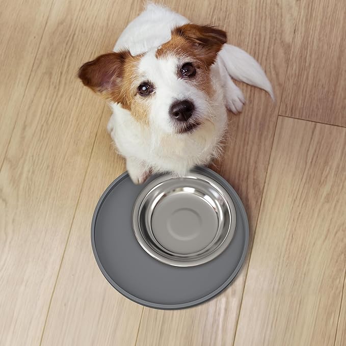 Arespark Cat Food Mat, Set of 4 Nonslip Waterproof Feeding Bowl Silicone Mats with Raised Edges for Food Water Prevent Spills, Round Eating Plates Tray for Dog Cat Puppy Kitten, 8'' x 8''