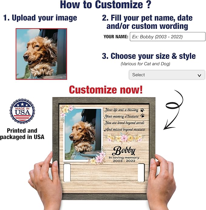 Memorial Gifts Customized Dog Picture Frame Dog Loss Sympathy Gift Personalized Memorial Plaques Personalized for Pet Passed Cat Picture Frame Best Ever Pet Loss