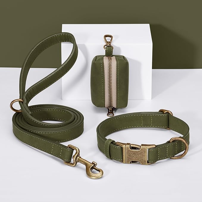Didog Soft PU Leather Dog Collar, Stylish Quick Released Dog Collars for Large Dogs, Easy Clean Adjustable Pet Collar for Daily Walking, Dark Green, XL Fit 17-27" Neck
