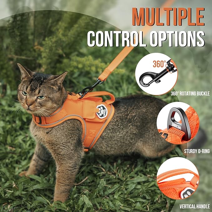 OneTigris Cat Harness and Leash - Escape Proof Soft Adjustable Kitten Harness, Breathable, Comfortable, Durable Water-Resistant Tactical Vest with Reflective Strips and Pocket for Cat Tracker