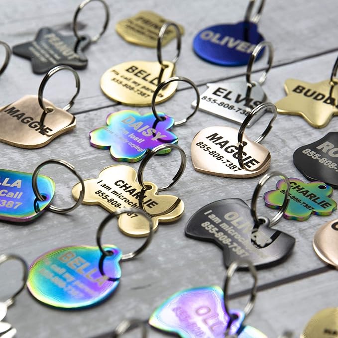 Engraved Dog Tags Personalized - Stainless Steel Engraved Dog Cat ID Tags Front & Back up to 8 Lines of Text Color Plating Gold, Rose Gold, Blue, Black, Nebula by PetANTastic
