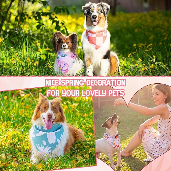 100 Pcs Spring Floral Dog Bandanas Bulk Pet Bibs Colorful Triangle Scarf Floral Pet Bandanas for Medium Large Dogs Spring Summer Birthday Costume Decoration