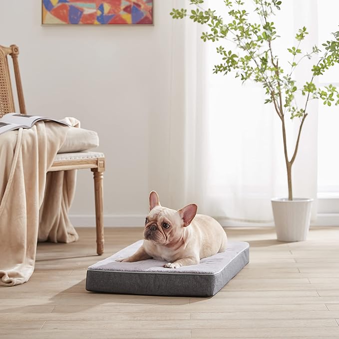 Orthopedic Memory Foam Dog Bed, Dog Crate Bed for Medium Dogs -Waterproof Pet Bed with Removable Washable Cover, Purple Rabbit Plush Surface, M(29inch,45Lbs)