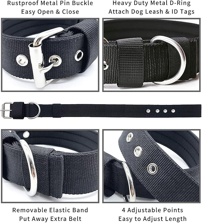 Heavy Duty Tactical Dog Collar - 1.5" Width Military Durable Thick Nylon with Adjustable Metal D Ring & Buckle Working Training K9 Collar for Medium Large Dogs (XL(23"-26"), Black)