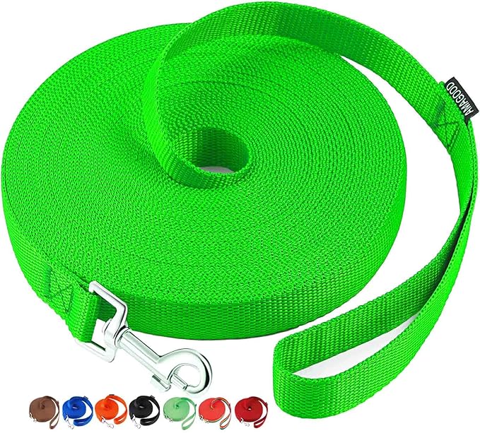 AmaGood Dog/Puppy Obedience Recall Training Agility Lead-15 ft 20 ft 30 ft 50 ft Long Leash-for Dog Training,Recall,Play,Safety,Camping (30feet, Green)
