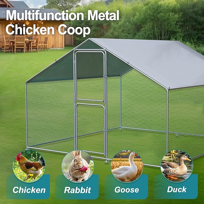 Large Chicken Coop, Chicken Coops for 10 Chickens, Chicken Runs for Yard with Water Poof & UV Resistance Cover, Spire Roof Chicken Coop Run with Double Lockable Doors for Outdoor Backyard