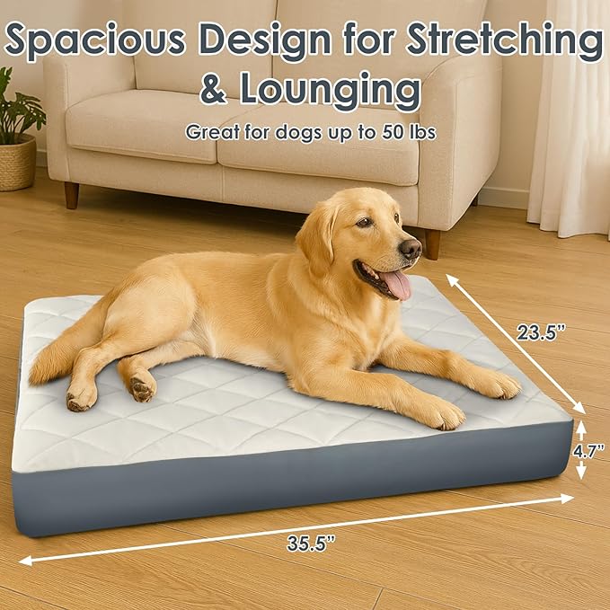 35.5" x 23.5" x 4.7" Large Orthopedic Dog Beds, Waterproof Faux Leather Memory Foam Dog Bed, Egg Crate Foam Support & Non-Slip Bottom Pet Beds for Medium Dogs and Large Dogs, Easy to Clean