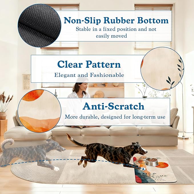 Boho Mountain Sun Pet Food Mat for Cats and Dogs–Christmas Stocking Absorbent Quick Dry Feeding Placemat, Non Slip Rubber Base, Waterproof Bowl Mat for Indoor Use, Pet Supplies 12"x20"