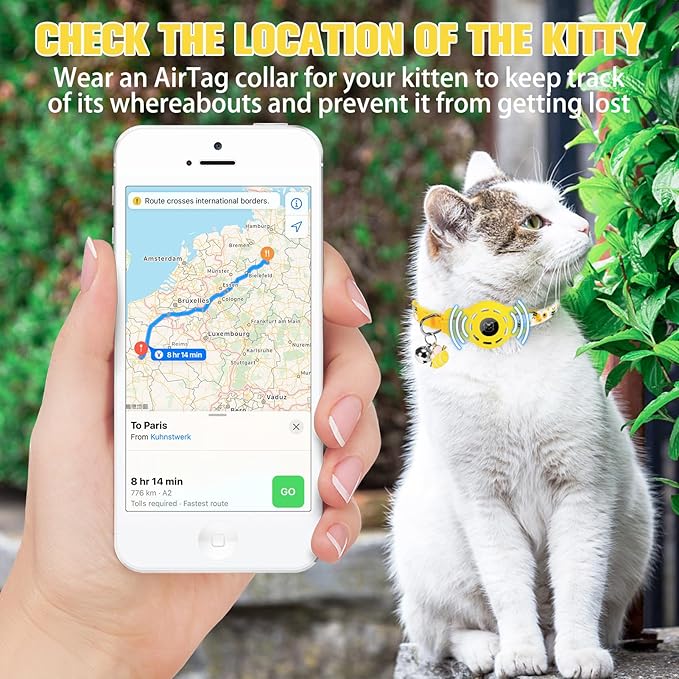 BINGPET AirTag Cat Collar with Bells, Upgraded Safety Elastic Cat Collar with Airtag Cat Collar Holder, Anti-Lost Cat Collars for Girl Boy Cats, Anti-Suffocation Kitty Puppy Collars