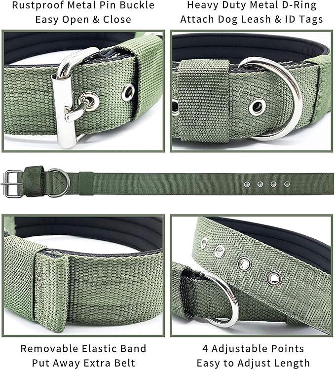 Heavy Duty Tactical Dog Collar - 1.5" Width Military Durable Thick Nylon with Adjustable Metal D Ring & Buckle Working Training K9 Collar for Medium Large Dogs (XL(23"-26"), Army Green)