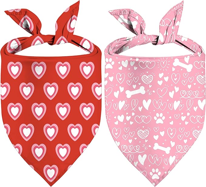 Valentine's Day Dog Bandana, 2 Pack Adjustable Holiday Party Birthday Pets Valentine Day Bandana Mother's Day Triangle Bibs Cat Scarf Set