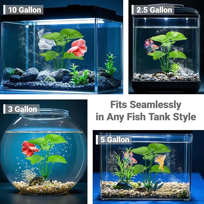 Silk Aquarium Plants Betta Fish Tanks Decor 6-in Soft Aquarium Decorations Fish Tanks Plants Leaf Hammock, Artificial Aquarium Plant Fish Tank Decorations Accessories Goldfish Reptile Plants Driftwood