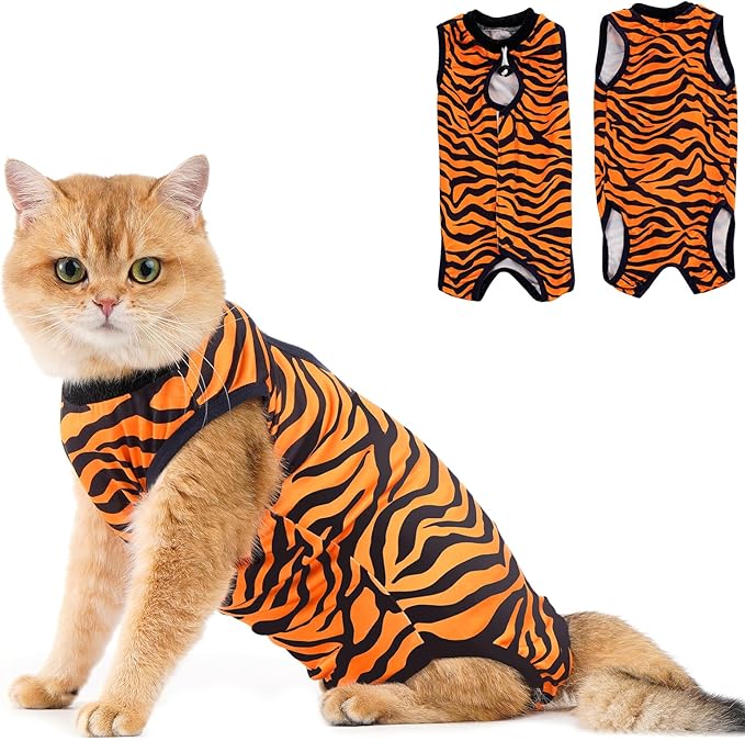 Avont Cat Recovery Suit - Kitten Onesie for Cats After Surgery, Cone of Shame Alternative Surgical Spay Suit for Female Cat, Post-Surgery or Skin Diseases Protection -Tiger(M)