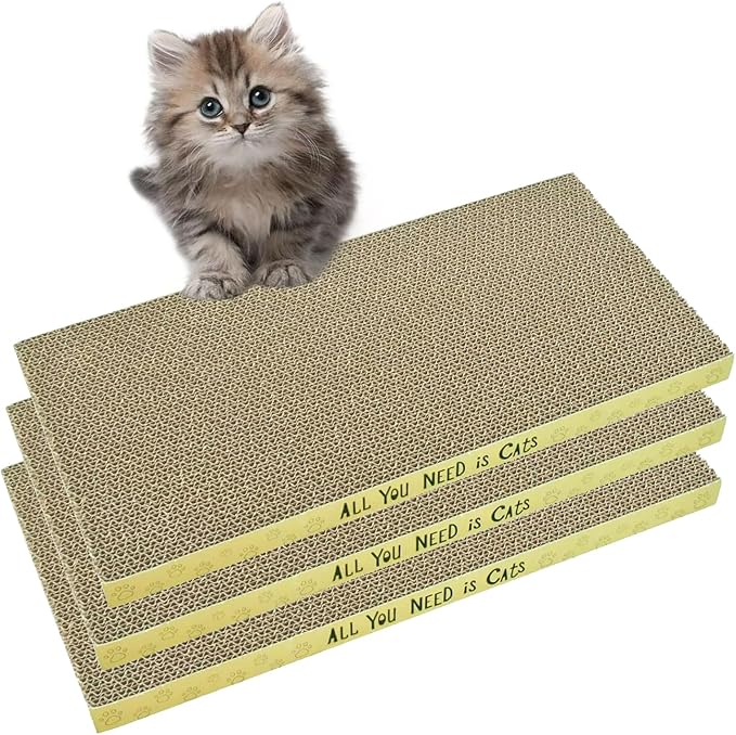 AccEncyc Cardboard Cat Scratcher Pads Cat Scratching Board for Indoor Cats 16.5x8.3x1 Inch Dual-Side Corrugated Cat Scratcher Reusable Cat Supplies - 3 Pack