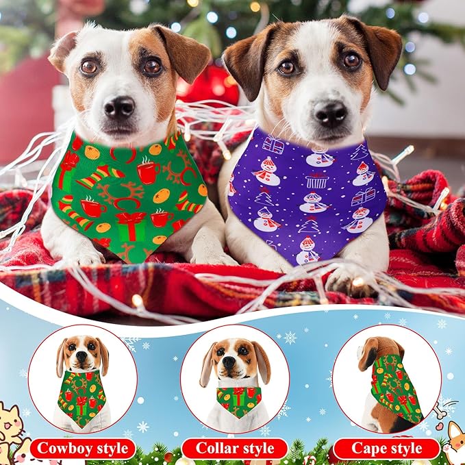 Sanwuta 120 Pcs Christmas Dog Bandanas Bulk Xmas Bandanas for Dogs Triangle Kerchief Bibs Scarf Set for Pet Christmas Costume Photo Props Accessories Pet Shops Grooming, 30 Styles