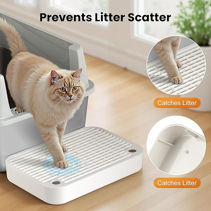 Litter Box Step, Litter Box Ramp/Catcher, Anti-Tracking & Easy to Clean, Ideal for Small & Elderly Cats (White)