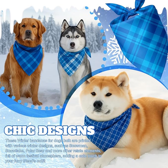 Abbylike 50 Pcs Plaid Dog Bandanas Bulk Blue Checkered Bandanas for Dogs Triangle Kerchief Bibs Scarf Set for Pet Holiday Costume Photo Props Accessories Pet Shops (31.5 x 21.7 x 21.7 Inch)