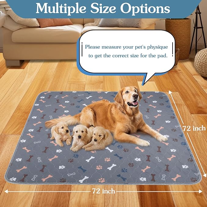 Washable Pee Pads for Dogs 72"x72", Reusable Puppy Pads Extra Large Upgrade Non-Slip Dog Pee Pads Super Absorbency Training Pads Quick Dry Whelping Pads for Dog Playpen, Protects Floor Sofa Bed