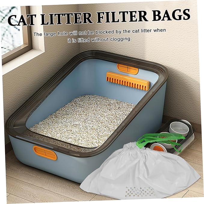 7Pcs Cat Litter Filter Bags Easy Pick Up Litter Cleaning Supplies with Hidden Pull Strap Design White for Hassle Cat Waste Disposal