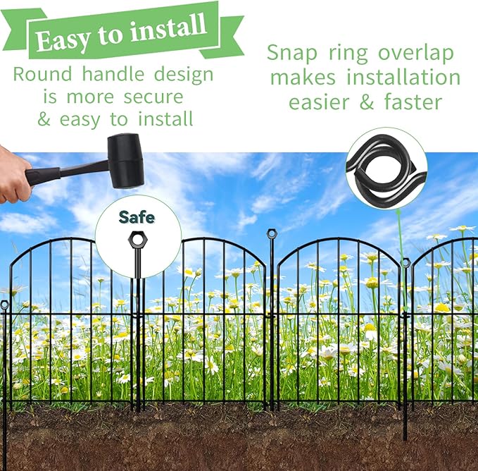 Decorative Garden Fence 17in x30ft, 30 Pack Rustproof Metal No Dig Fence Animal Barrier for Dog, Arched Flower Bed Edging Ornamental Wire Border Panel Fencing (Black, 30 Panels-17in(H) x30ft(L))