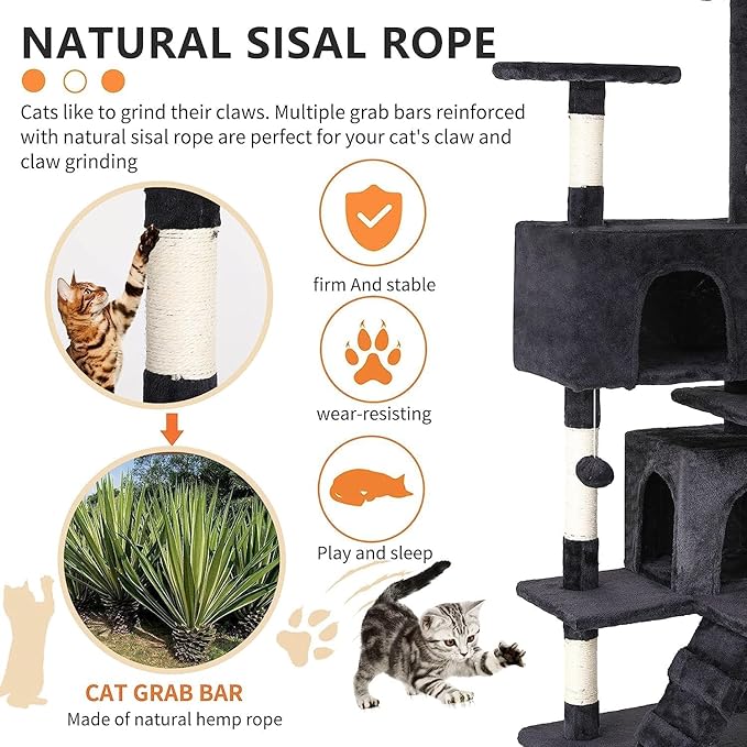 Bigacc 54in Cat Tree Tower, Multi-Level Cat Furniture Activity Center with Cat Scratching Posts Stand House for Indoor Cats, Cat Condo with Cat Furniture Activity Center for Cats Kitten, Dark Gray