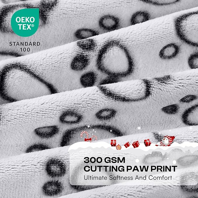 Luciphia Premium Soft Dog Blanket for Small Medium Large Dogs Washable 300GSM Fluffy Warm Fleece Puppy Cat Paw Print Pet Flannel Pcs2 Grey Paw XL(57"x40")