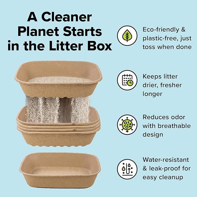 Kitty Sift (Set of 1 Litter Box & 5 Sifting Liners) Disposable Sifting Cat Litter Box Large, 6 Count, Durable and Portable for Travel and Home Odor Control