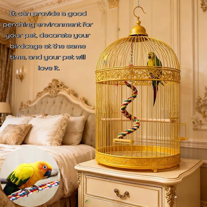 Bird Rope Perches, Parrot Toys, Bungee Rope Perches for Parrots, Cockatiels, Parakeets, Budgie Cages Comfy Birds (Metal Nut) - 41.34 inches