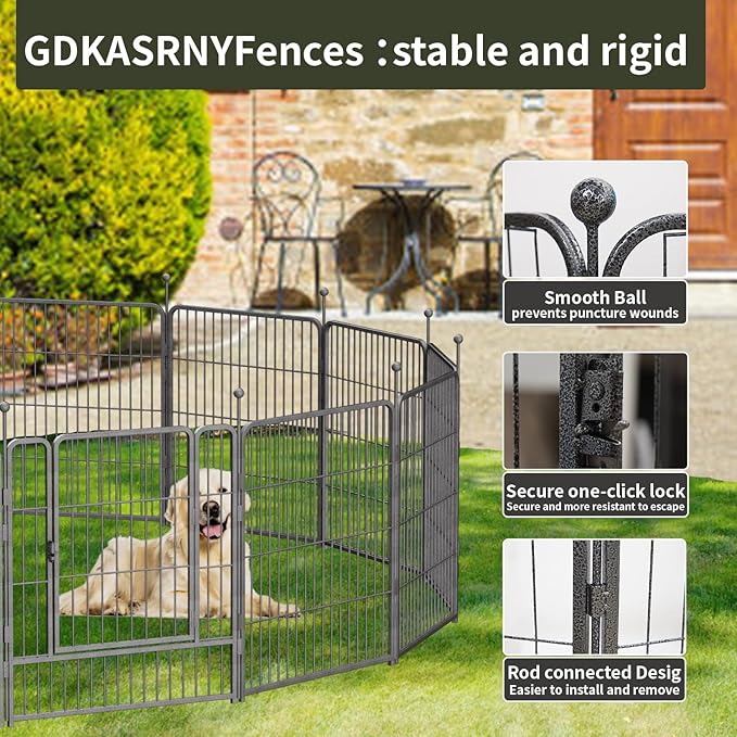 Dog Playpen,32/40/45 Inch Height in Heavy Duty, Folding Indoor Outdoor Anti-Rust Dog Exercise Fence, Portable Pet Playpen with Door for Large Medium Small Dogs and Pet (8 Panels, 45 Inch) Silver
