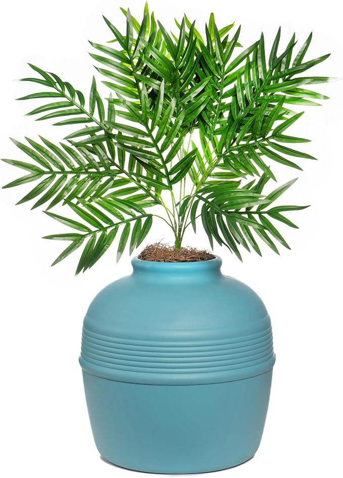 Good Pet Stuff Hidden Litter Box Planter, Decorative Cat Litter Enclosure with Carbon Filter, Artificial Plant, Easy Clean, Indoor Design, Original Round Style, Base Kit, Caribbean Blue