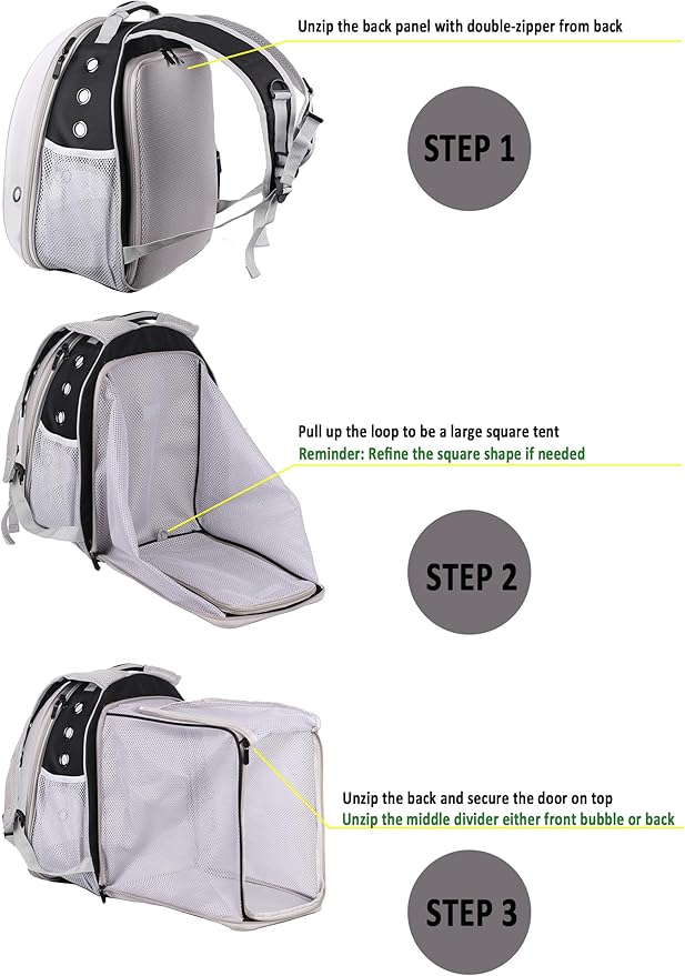 Square Back Extension Pet Backpack Carrier for Cat and Small Puppy up to 12 Pounds, Clear Space Capsule Astronaut Transparent Bubble Window Backpack to Carry and Transport Cat to Vet and Traveling