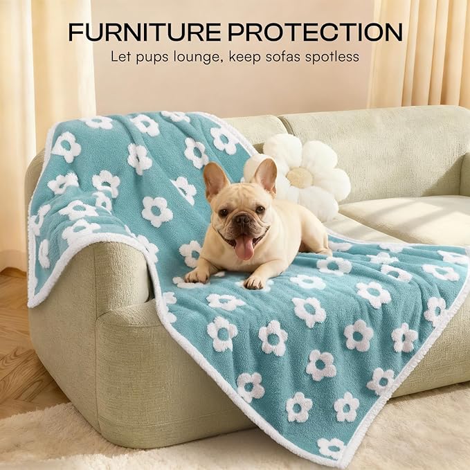 Luciphia Waterproof Pet Blanket for Medium Large Dogs Washable Fluffy Thick Jacquard Shag Fleece Warm Sherpa 3D Textured Flower Print for Cats Puppy Couch Protection (Blue,40x28 inches)