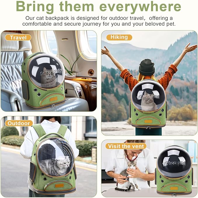 Cat Backpack Carrier, Breathable Cat Bubble Backpack Upgrade Large Space Cat Carrier for Kitty Small Dog, Foldable Airline Approved Cats Backpack, Enlarge Transparent PetTravel Backpack (Green)