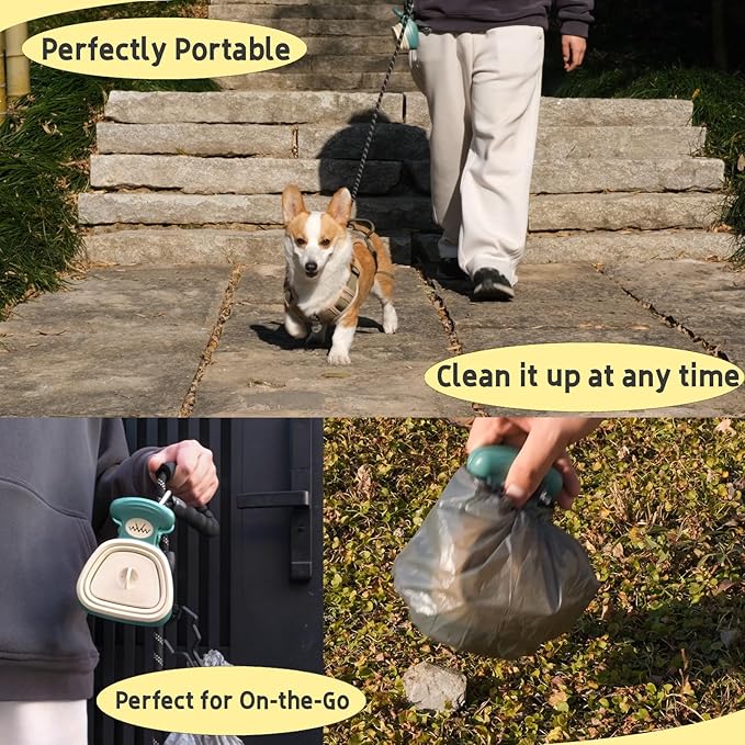 Medium Pooper Scooper, Portable and Handheld Size for Walking Large and Small Dogs Outside Yard or Travel Outdoors, Pup Poop Scoop with Container and 30pcs Pet Waste Bag Attachment
