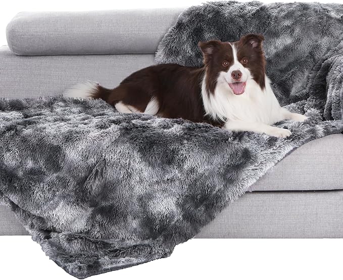 gogobunny Waterproof Dog Blanket for Couch & Furniture Protection - Super Soft Reversible Throw for Large Dogs & Cats, Calming Washable Fur & Sherpa Pet Blanket(33x77 Inch, Tie-dye Grey)