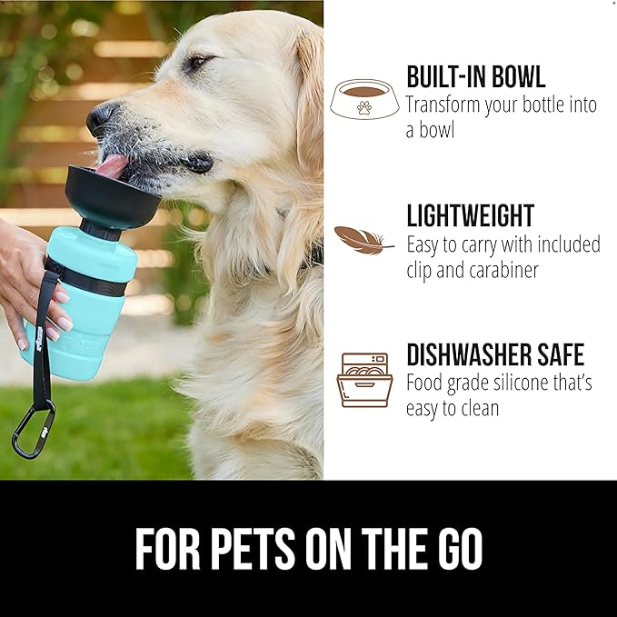 GORILLA GRIP Dog Water Bottle, Portable Water Bowl Dispenser for Dogs, 12 oz Leak Proof Pet Travel Squeeze Bottles Food Grade Silicone, Stocking Gifts for Pets to Go Puppy Essentials, Turquoise