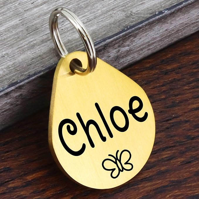 Ultra Joys Dog ID Tag, Custom Dog Tag Personalized Cat Tag, Pet ID Tag, Brushed Stainless Steel Teardrop Dog Tag Gold Small