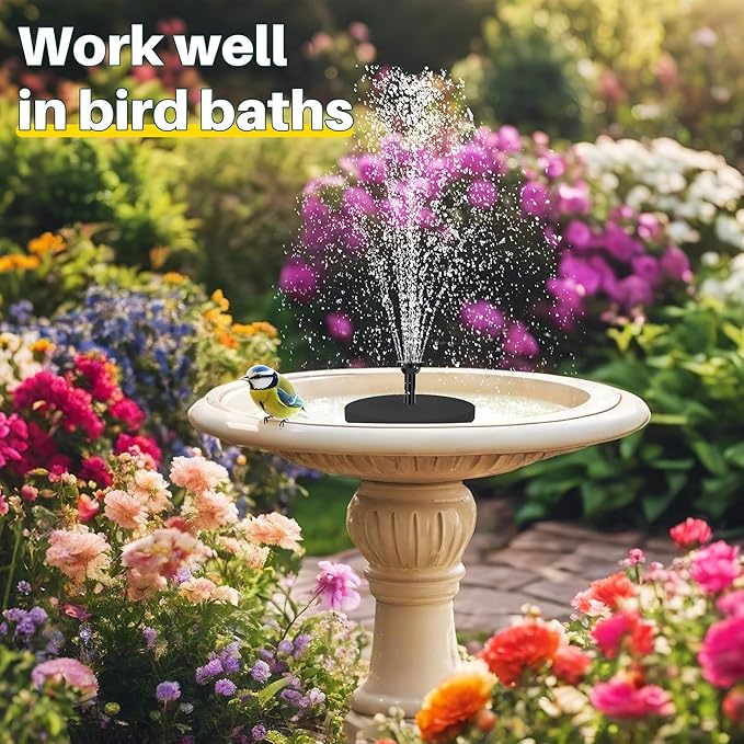 Biling 5.5W Solar Fountain Pump for Bird Bath, DIY Solar Water Pump with Double-Layer Nozzles & Dry-Run Protection 5 FT Tubing for Birdbath, Garden Ponds, Water Features