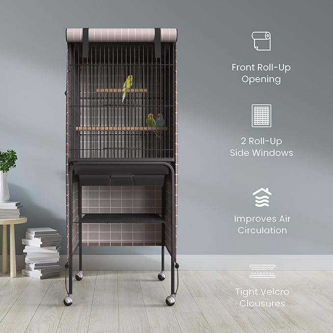 Universal Bird Cage Cover Good Night Blackout Thin Lightweight Breathable Small Animal Cages Cover Pet Removable Durable Protector (Beige, 60" H x 18" W x 18" L)