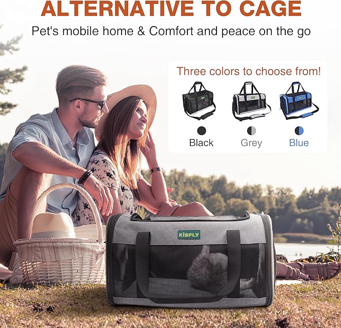TSA Approved Pet Carrier in Cabin, 17"x11"x9.5" Soft Cat Carriers for Small Cats up to 12 lb, Top-Open Portable Dog Carrier with Litter Box and Anti-Scratch Mesh for Puppy up to 10 lb, Gray
