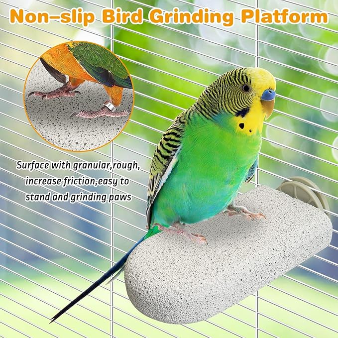 PINVNBY 6 PCS Large Bird Cage Perch Natural Parrot Beak Grinding Stone Calcium Parakeet Chew Toy Bird Stand Platform for Cockatiel Conure Lovebird Finch