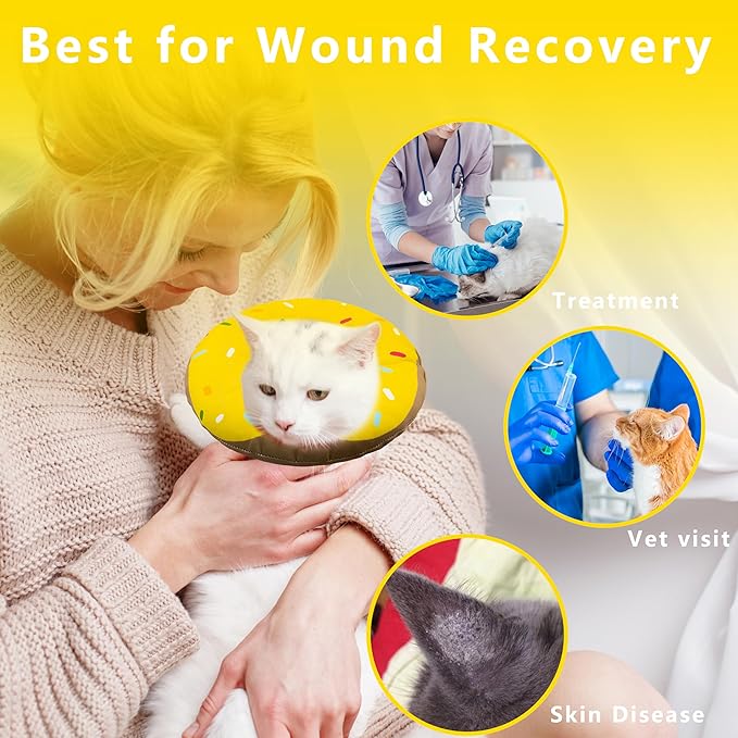 Cat Cone Collar Soft, Adjustable Cat Recovery Collars Kitten Cones to Stop Licking, Cute Donut Collar After Surgery, Cats Neck Pillow Cone Elizabethan Cones of Shame (Waterproof Yellow, Medium)