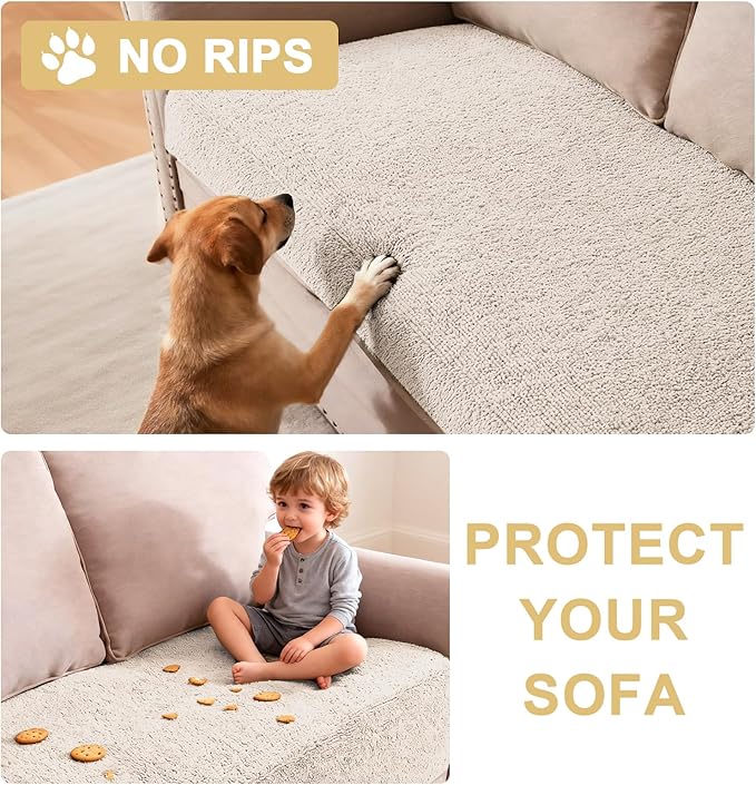 H.VERSAILTEX Non Slip Pet Couch Cover Chenille Dog Bed Protector Thick Soft Sofa Slipcover Pet Friendly Washable Couch Cushion Covers for Pets (40" x 50", Oatmeal)