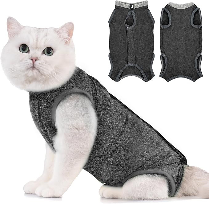 Avont Cat Recovery Suit - Kitten Onesie for Cats After Surgery, Cone of Shame Alternative Surgical Spay Suit for Female Cat, Post-Surgery or Skin Diseases Protection -Darkgrey(L)