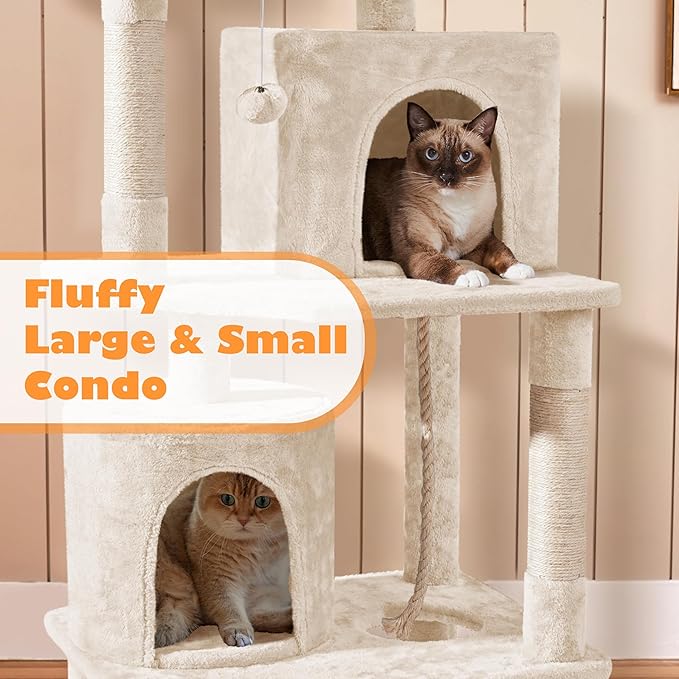Yaheetech Cat Tower, 70.5in Cat Tree for Indoor Cats, Multi-Level Climbing Tree w/Condo & Plush Perches, Large Cat Play House Scratching Post for Kitten Beige