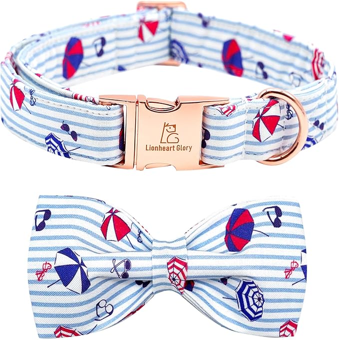 Lionheart glory Dog Collar, Dog Collar with Bow, Summer Stripe Boy Dog Bowtie Collar Cute Pet Collar Gift for Large Dog