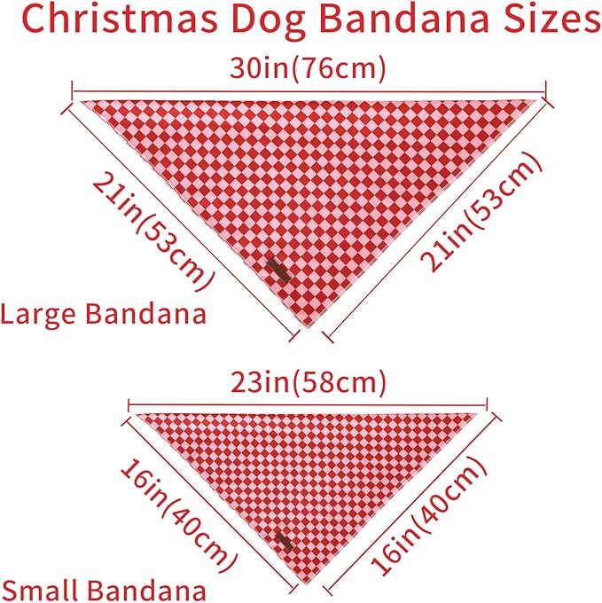 Red and Pink Plaid Dog Bandana–Red and Pink Checked Triangle Scarf for Small Medium Large Dogs, Soft Cotton Pet Bib for Dogs, Adjustable Dog Kerchief