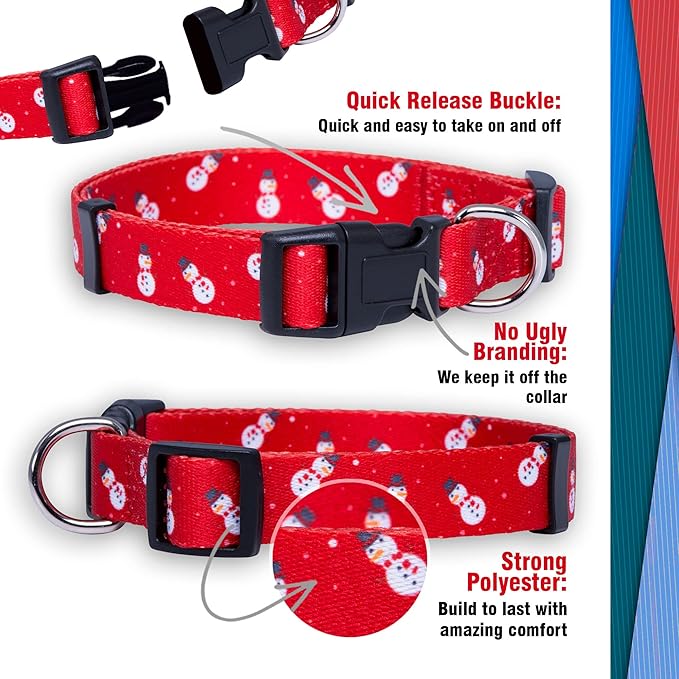 Native Pup Christmas Dog Collar- Winter Holiday Collars for Pets- Xmas Gift for Puppy- Santa, Reindeer, Snowman, Candy Cane, Red Green- Girl Boy- Small, Medium, Large Breeds(Snowman, Large)