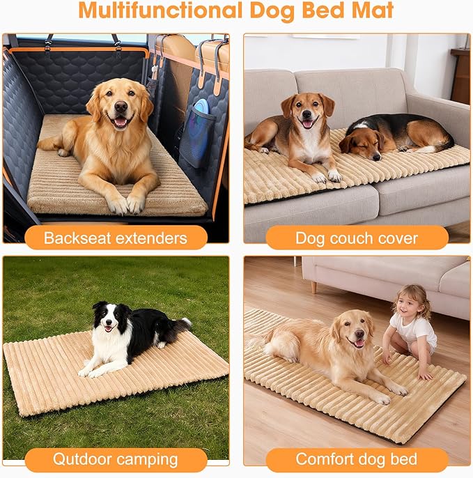 FURTIME Backseat Pet Bed Mat, Non-Slip Dog Bed for Car Back Seat, Washable Travel Pet Mat with Removable Cover, Dog Seat Covers Protector Fit for Backseat Extenders and Trucks SUVs, 54"x 24.8", Brown